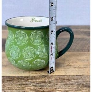 Pioneer Woman PEACE Jumbo Belly Mug Green White Bursts 28 oz Stoneware Starburst